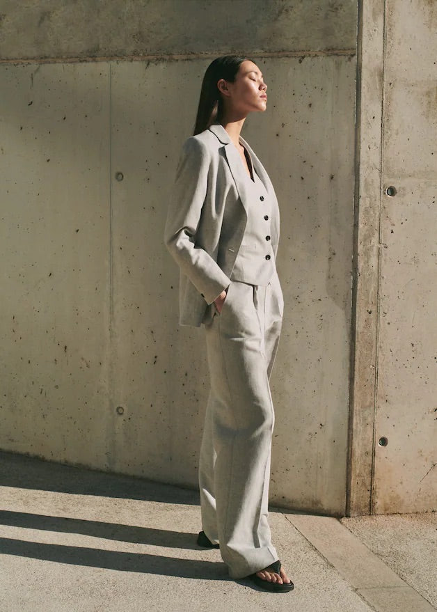 Herringbone linen suit trousers