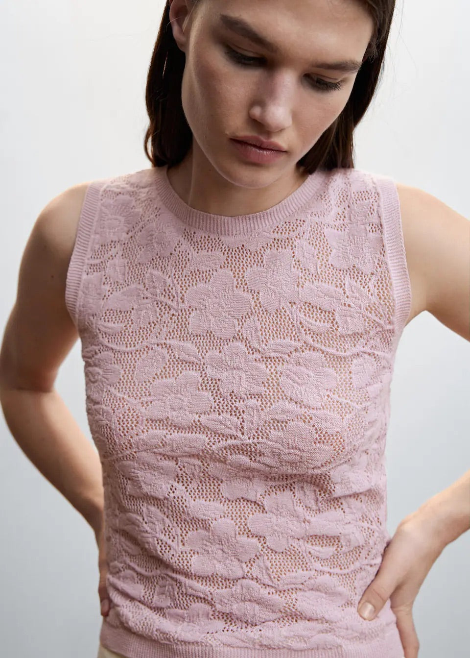 Floral openwork knitted top