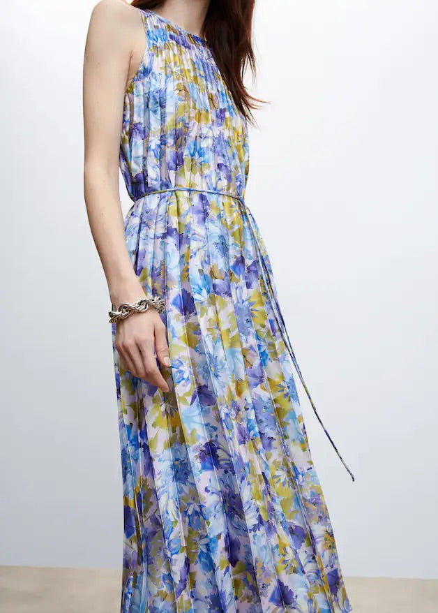 Printed pleated dress