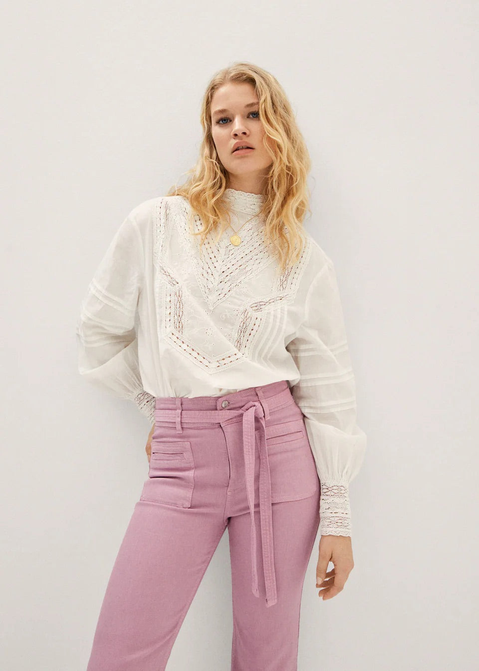Cotton blouse with openwork details