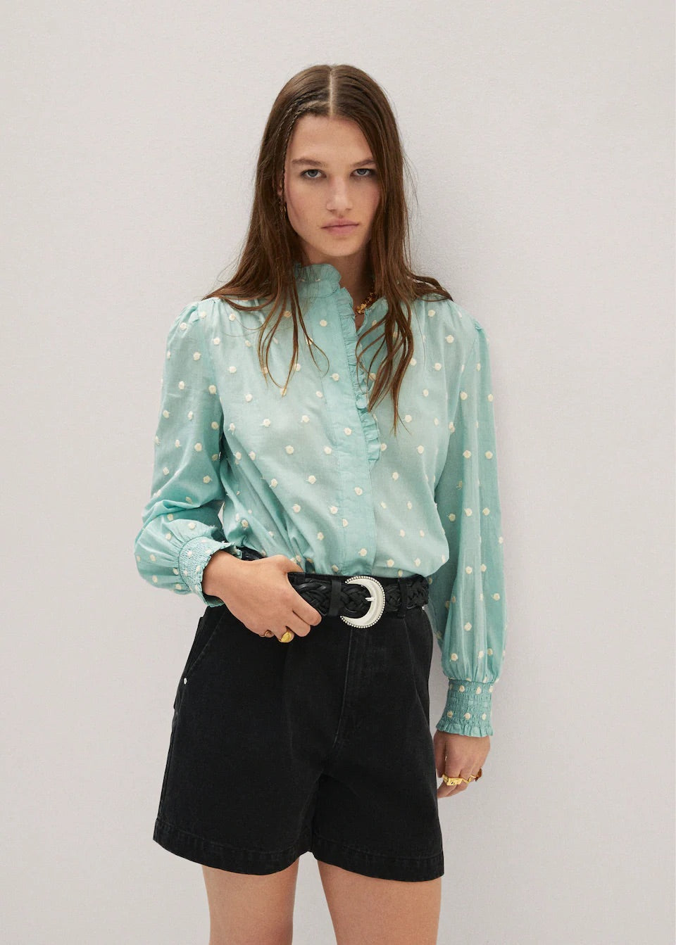 Ruffled plumeti blouse