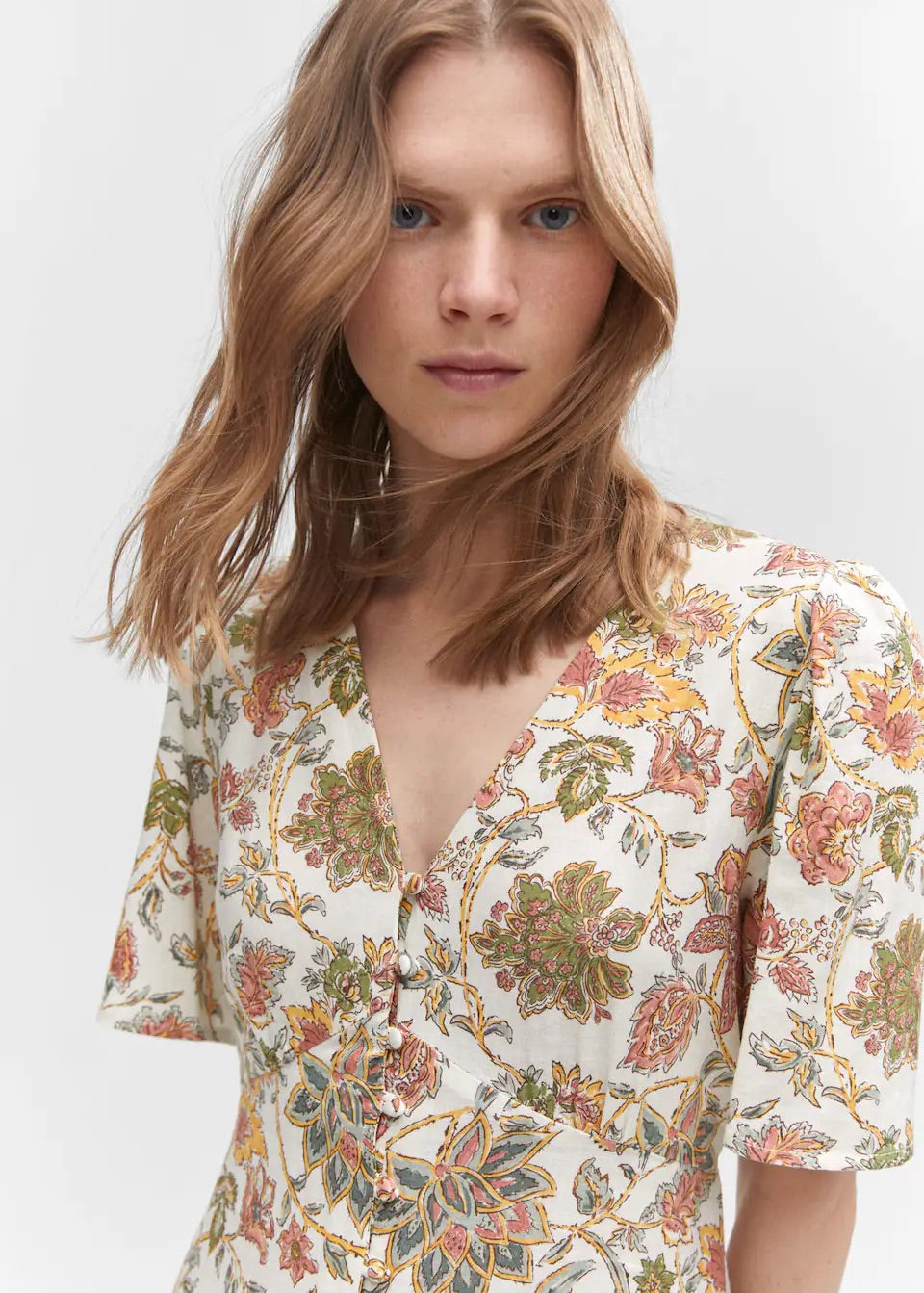 Buttoned linen-blend dress