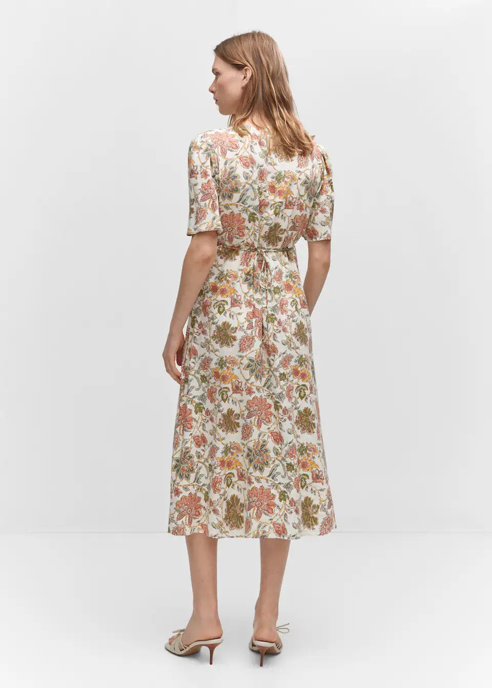 Buttoned linen-blend dress