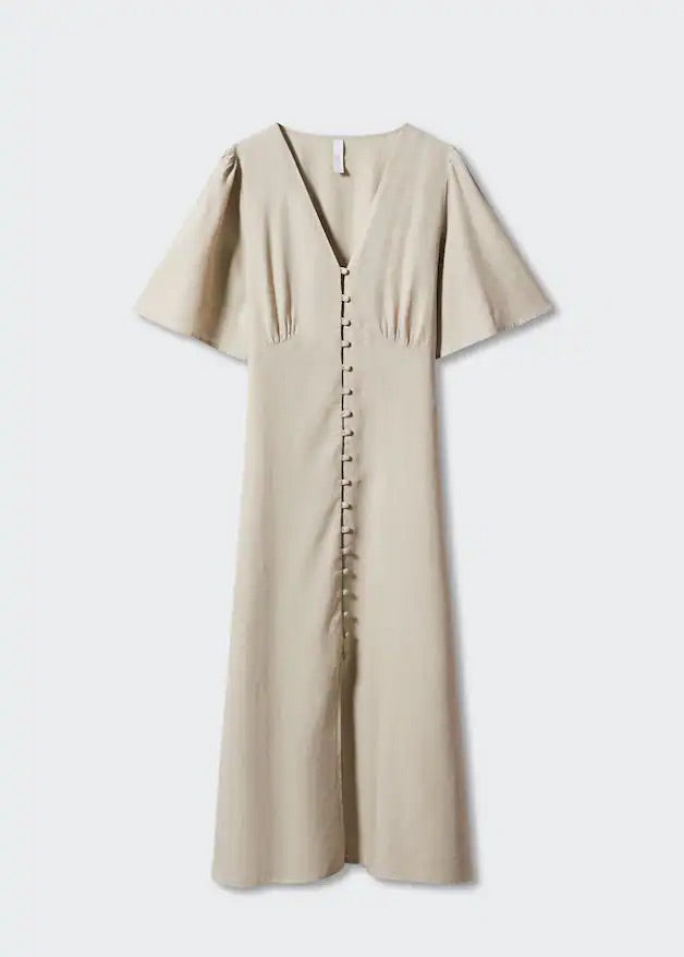 Buttoned linen-blend dress