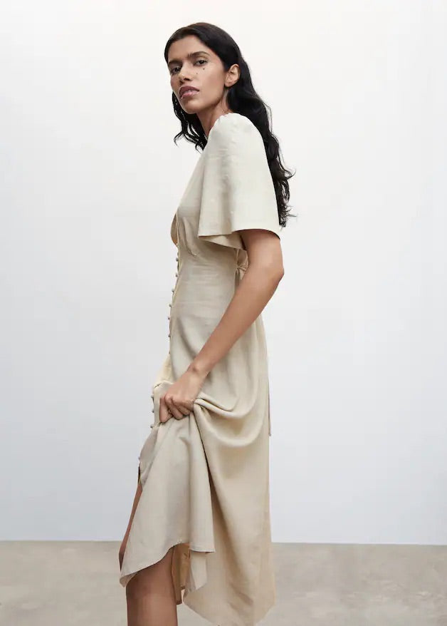 Buttoned linen-blend dress