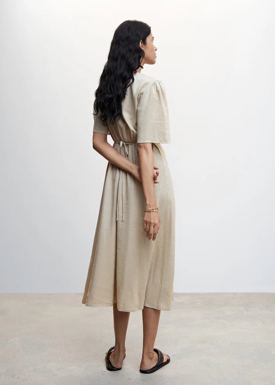 Buttoned linen-blend dress