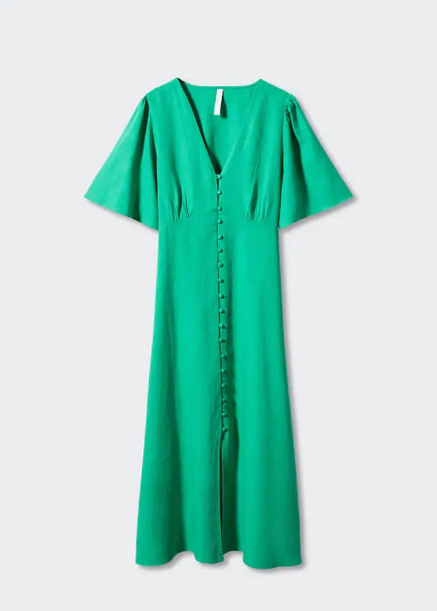 Buttoned linen-blend dress