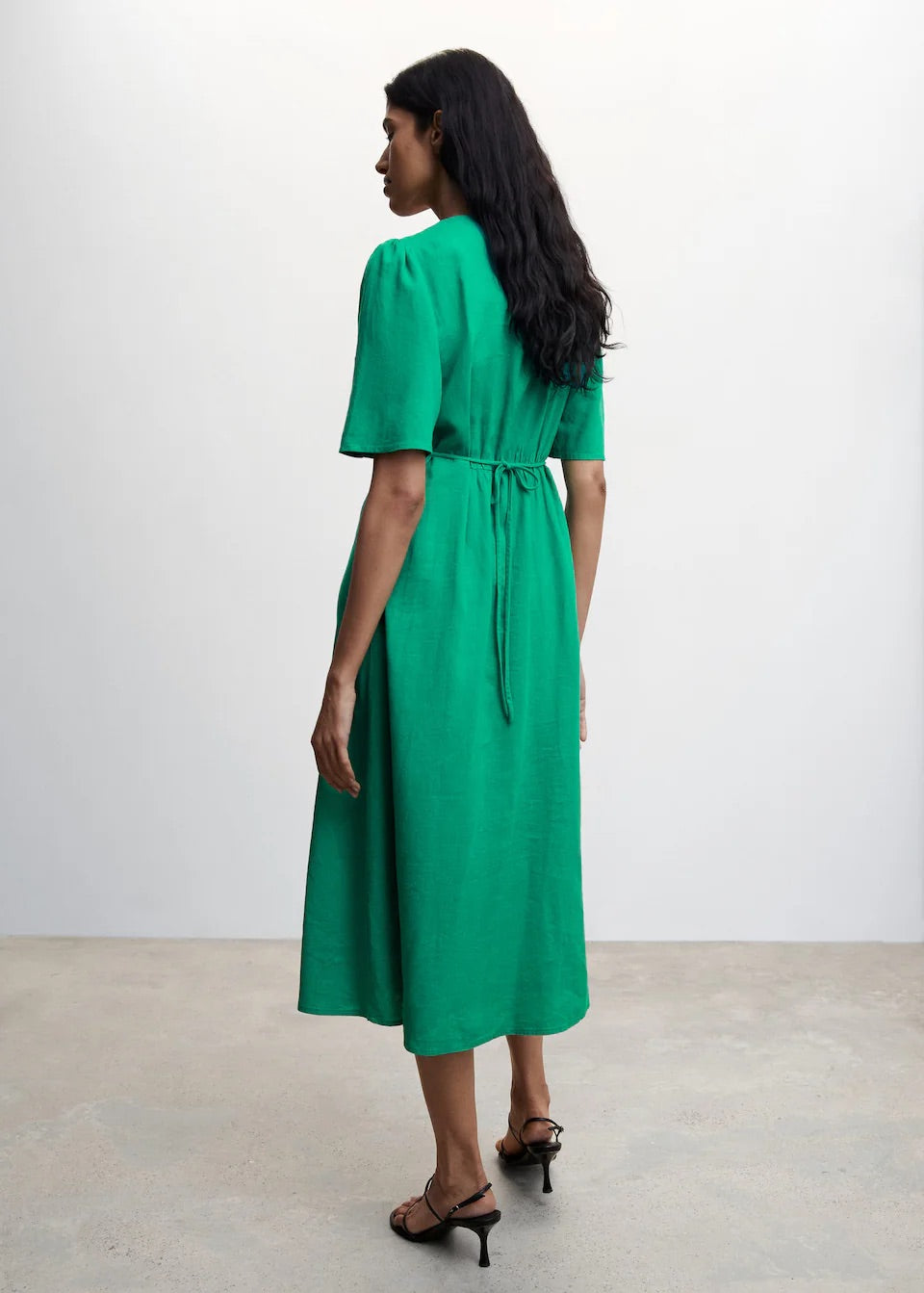 Buttoned linen-blend dress