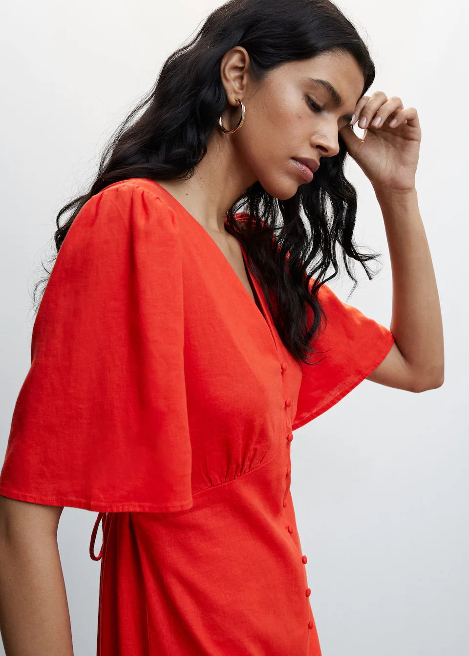 Buttoned linen-blend dress