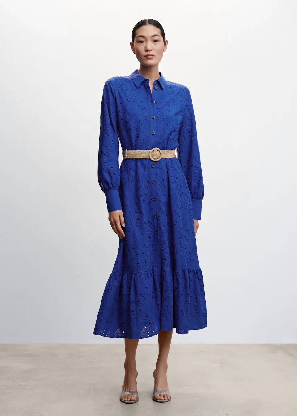 Openwork detail shirt dress