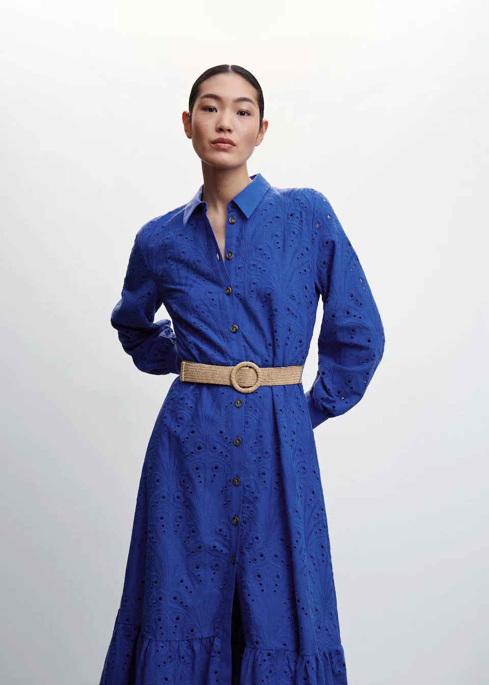 Openwork detail shirt dress