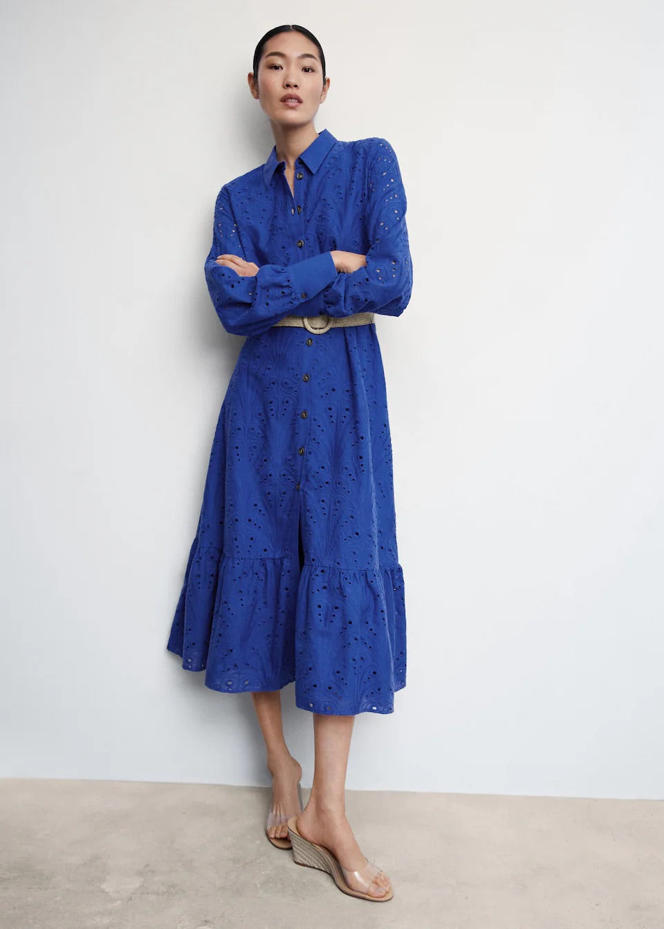 Openwork detail shirt dress