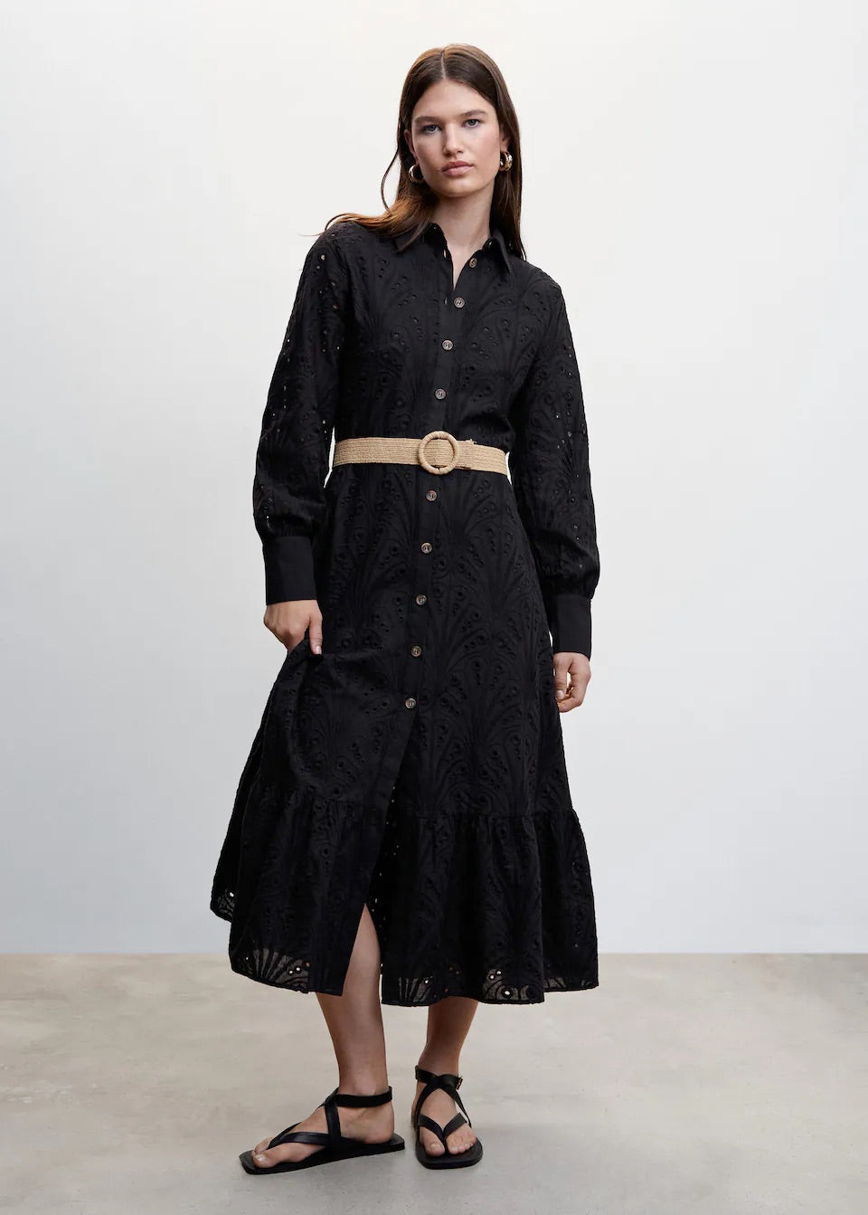 Openwork detail shirt dress