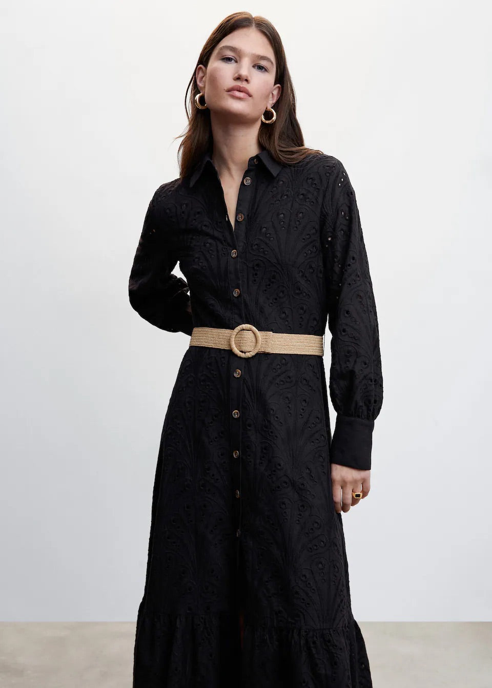 Openwork detail shirt dress