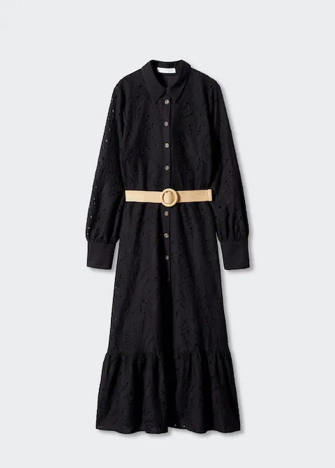 Openwork detail shirt dress