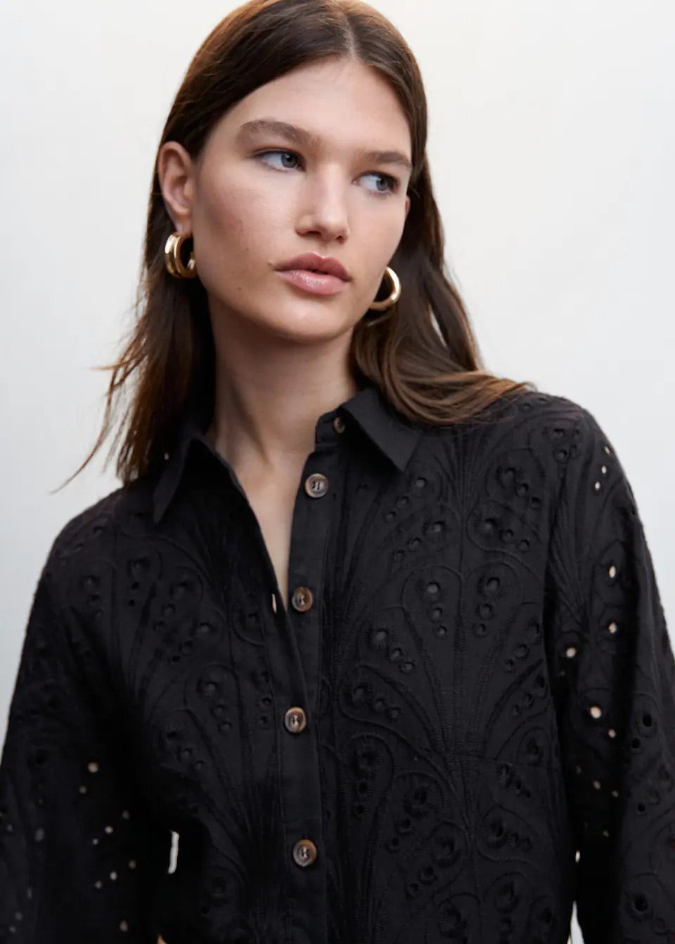 Openwork detail shirt dress