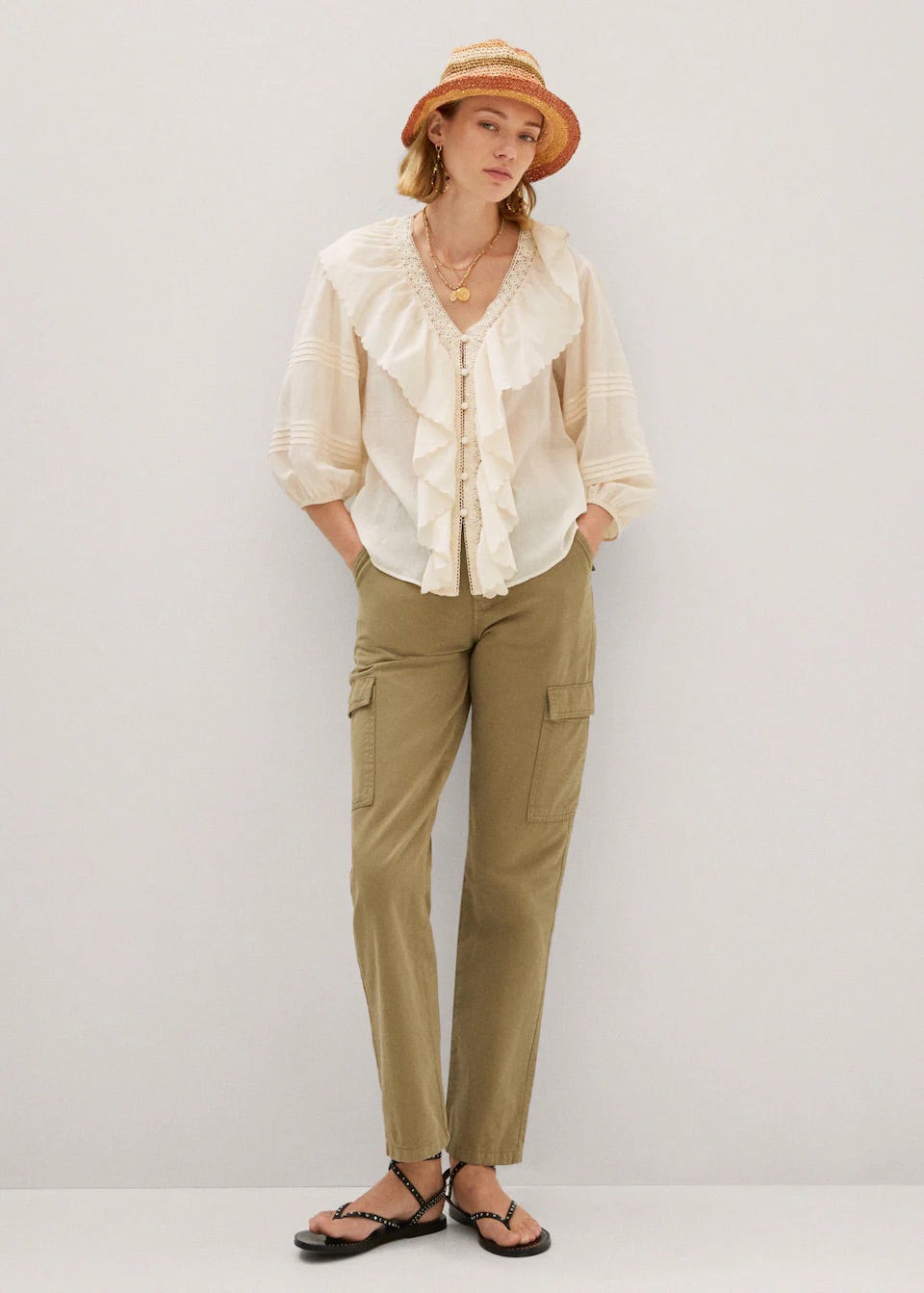 Ruffled puff sleeves blouse