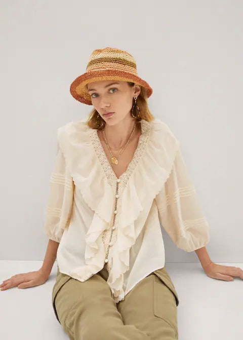 Ruffled puff sleeves blouse