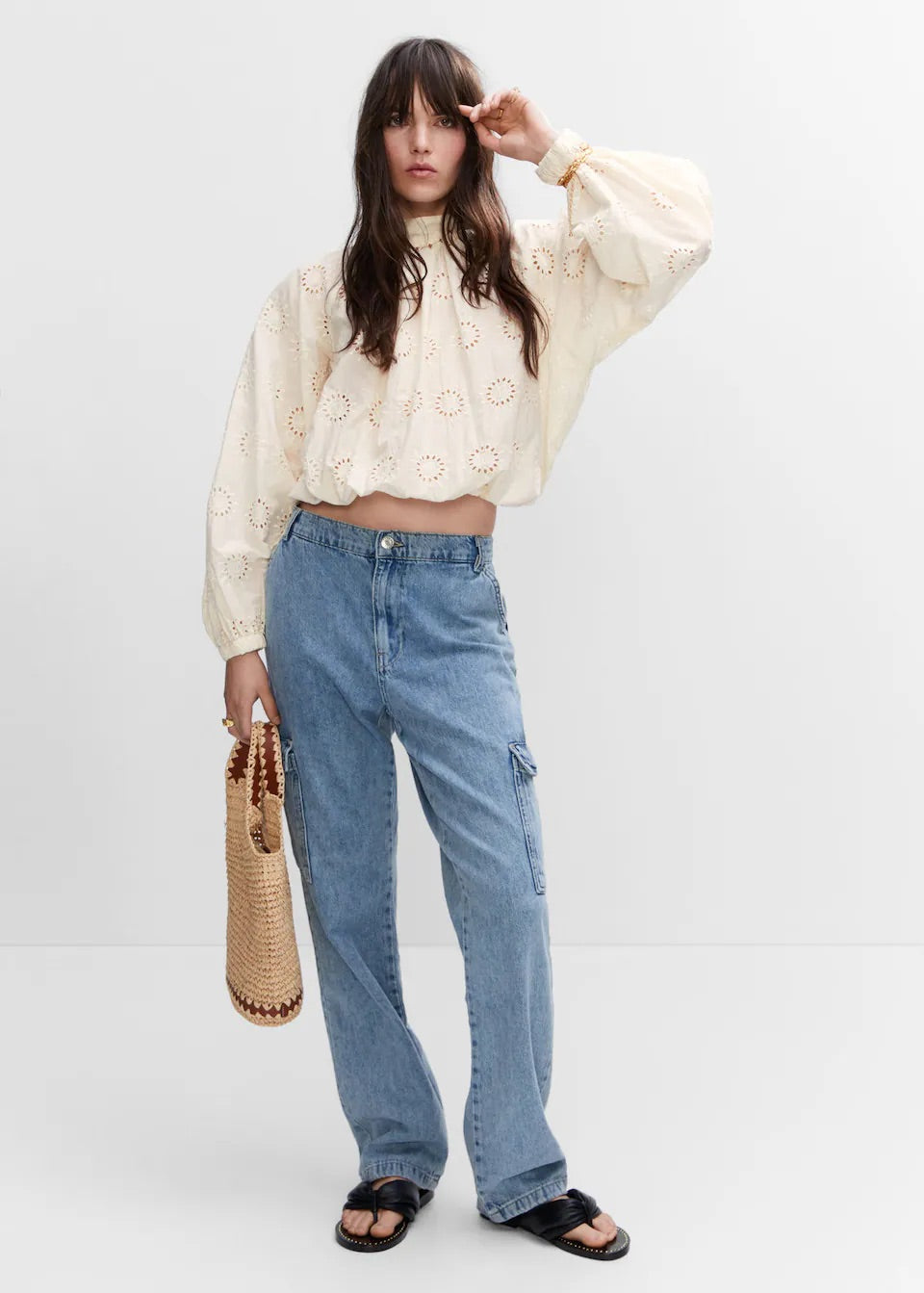 Openwork embroidered blouse