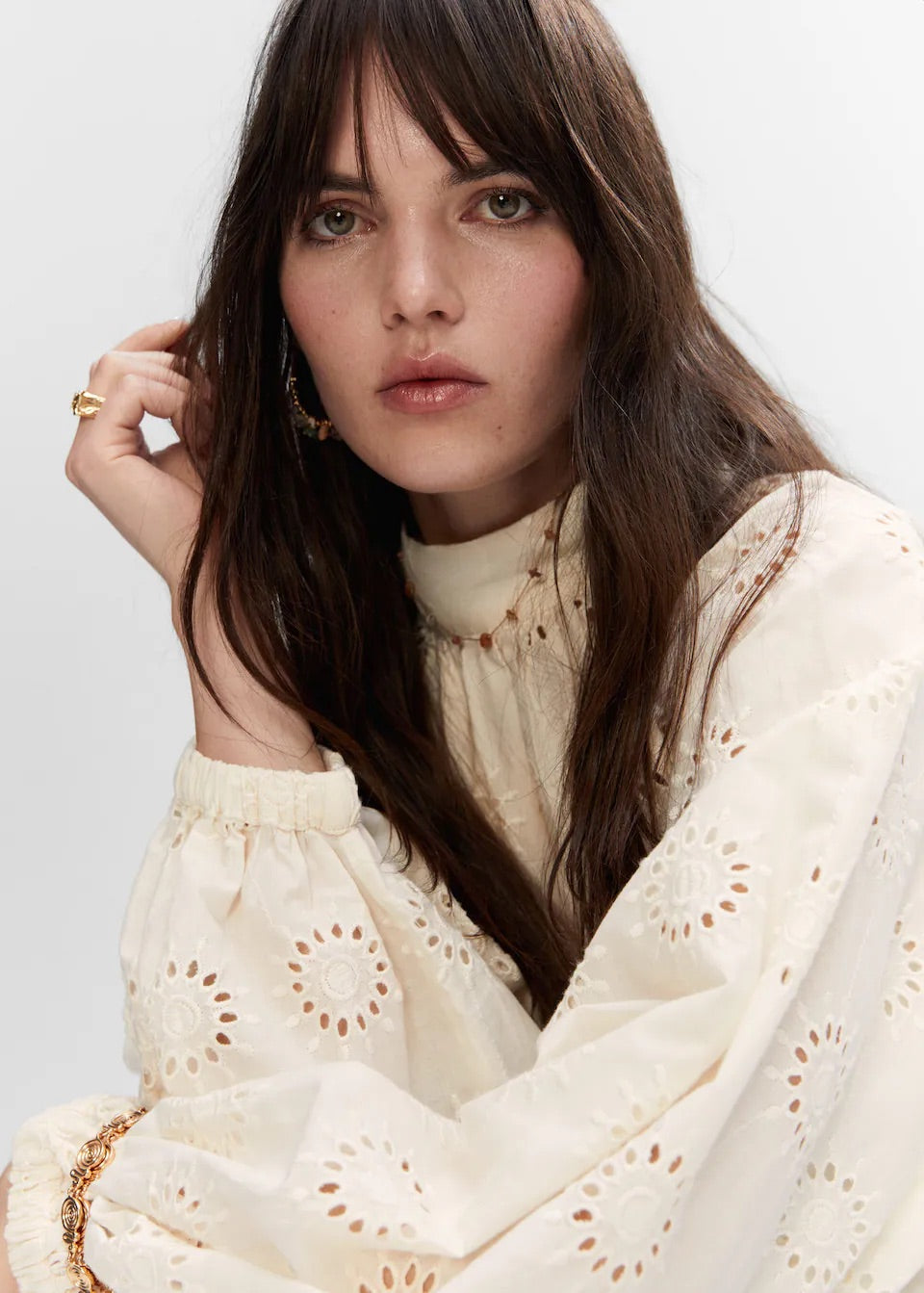 Openwork embroidered blouse