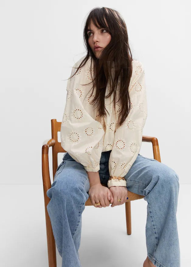 Openwork embroidered blouse