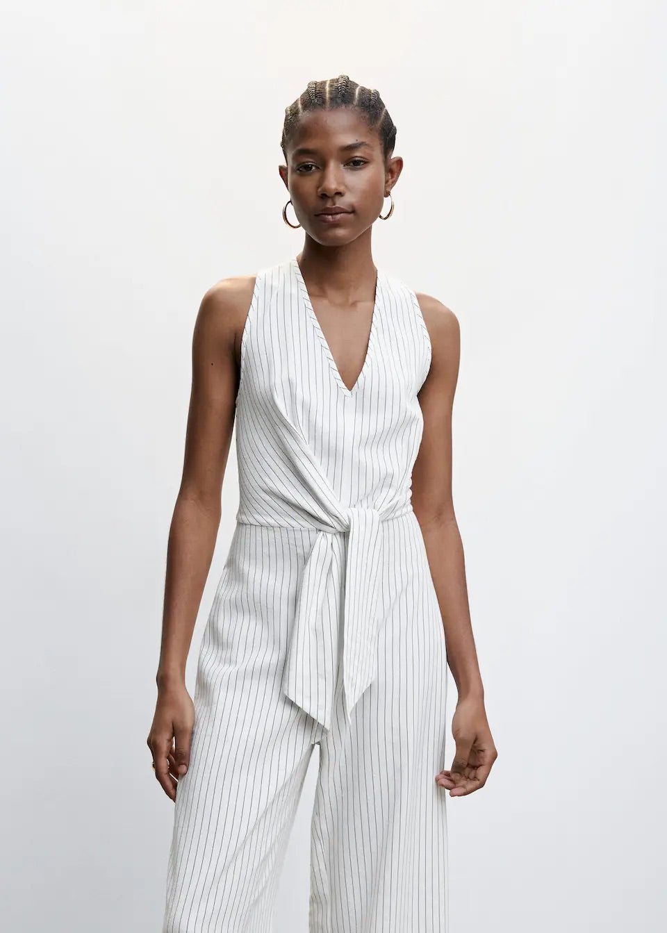 Striped jumpsuit with knot detail