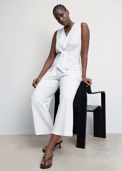 Striped jumpsuit with knot detail