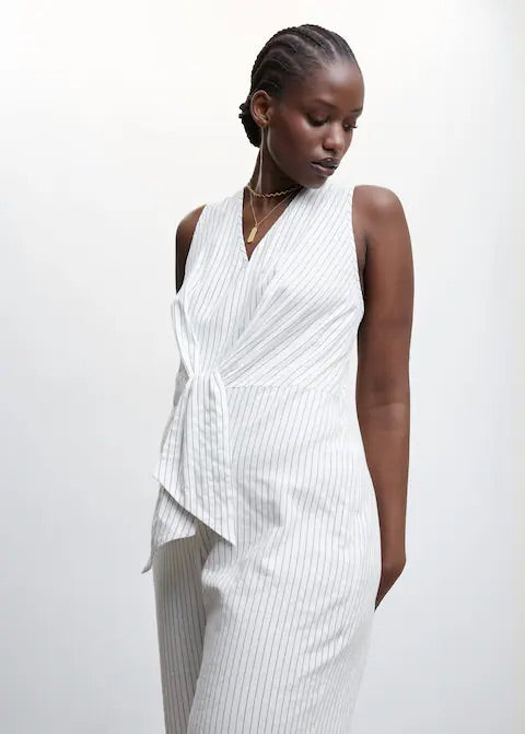 Striped jumpsuit with knot detail