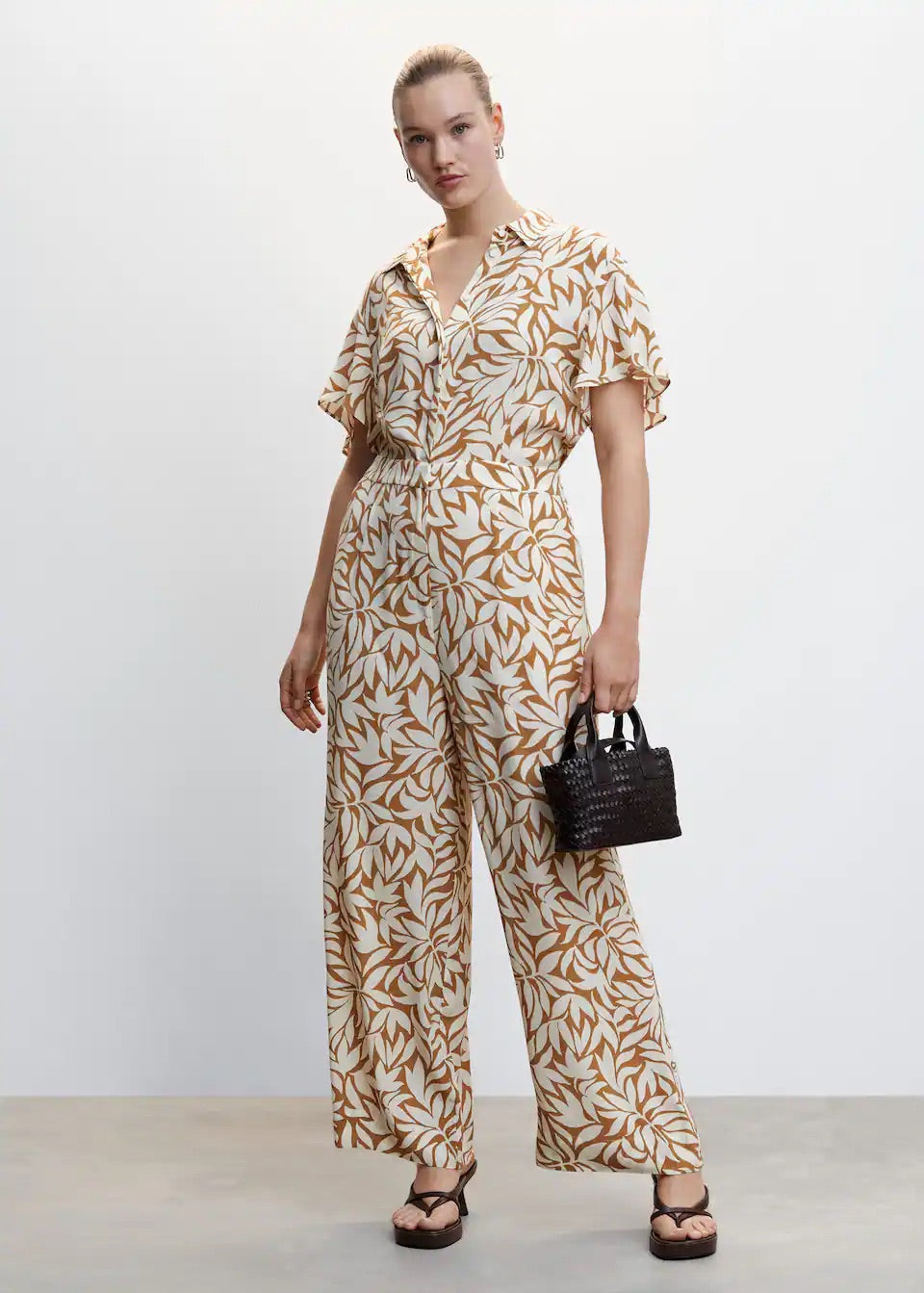 Printed shirt jumpsuit