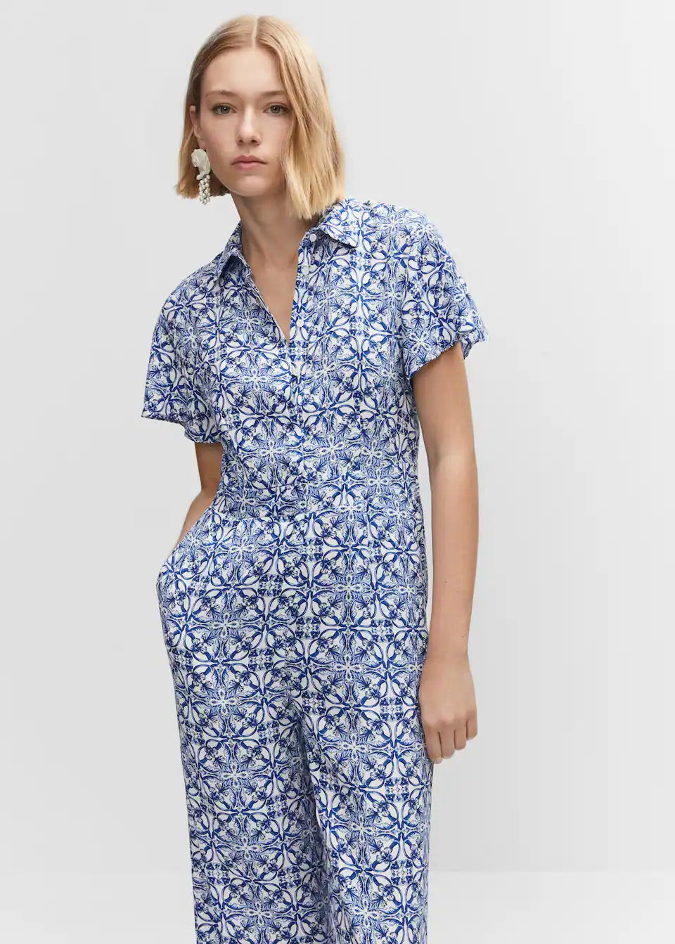Printed shirt jumpsuit