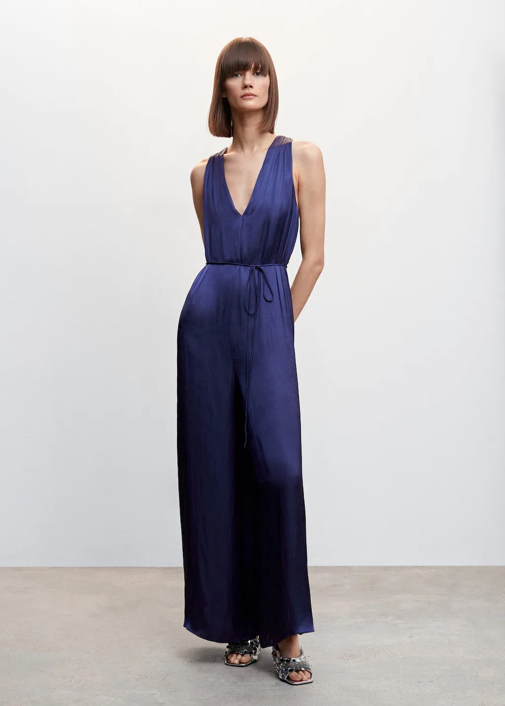 Satin jumpsuit cross back