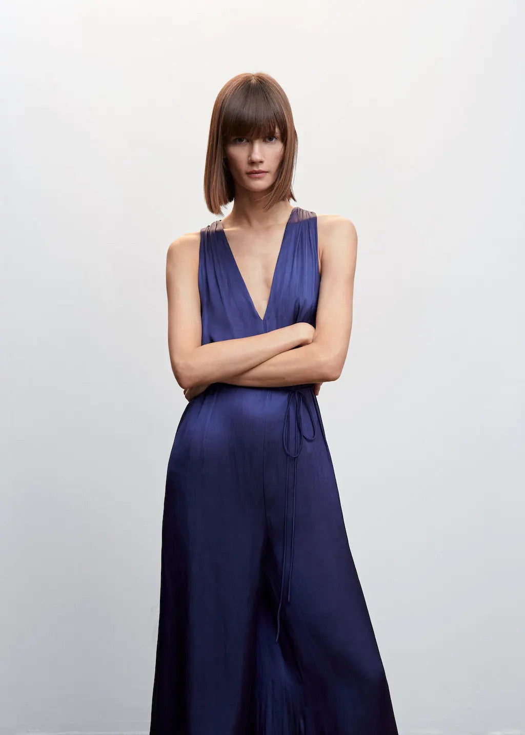 Satin jumpsuit cross back