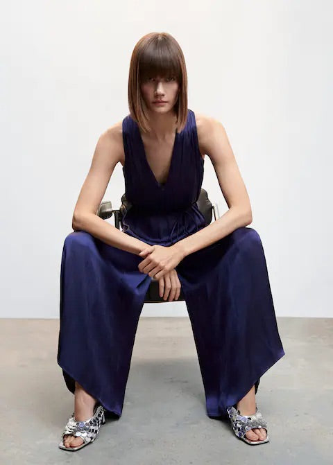 Satin jumpsuit cross back