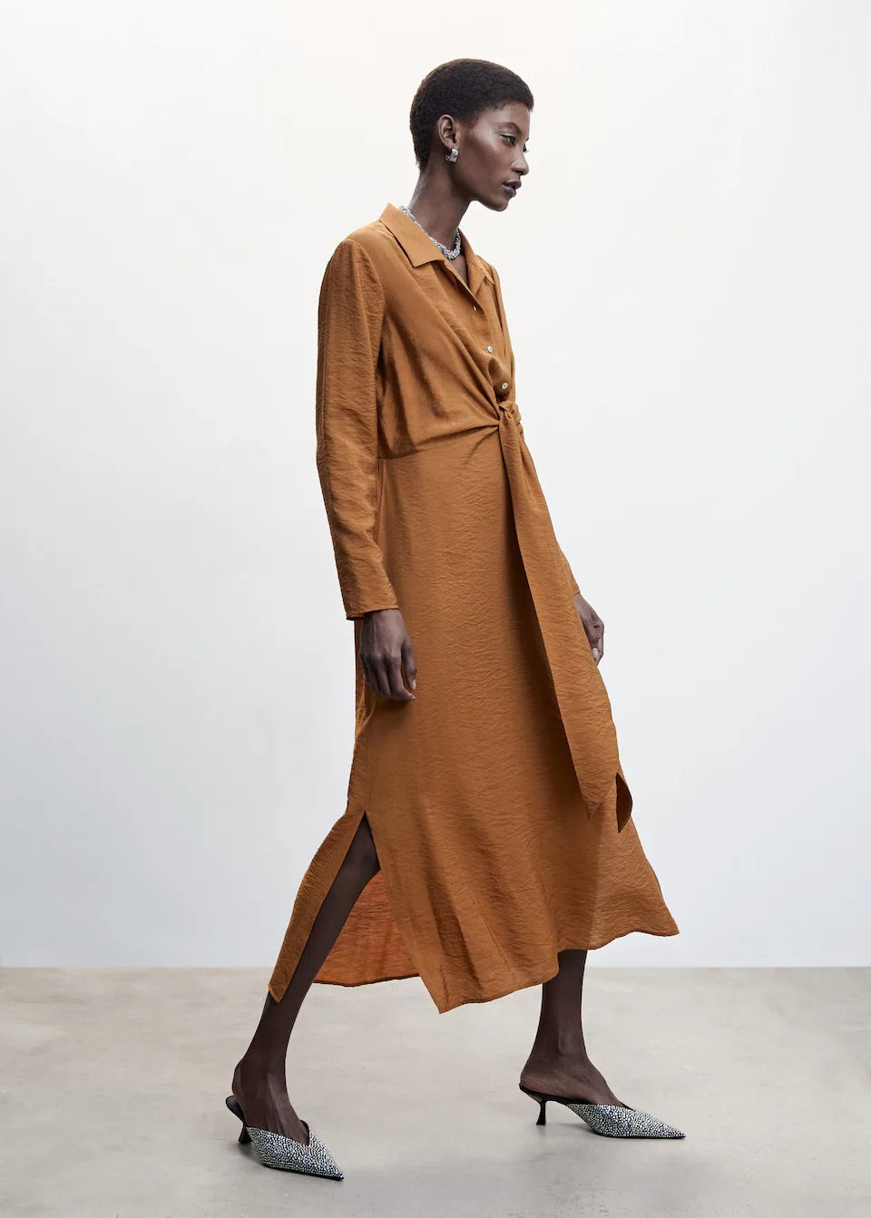 Knot detail shirt dress