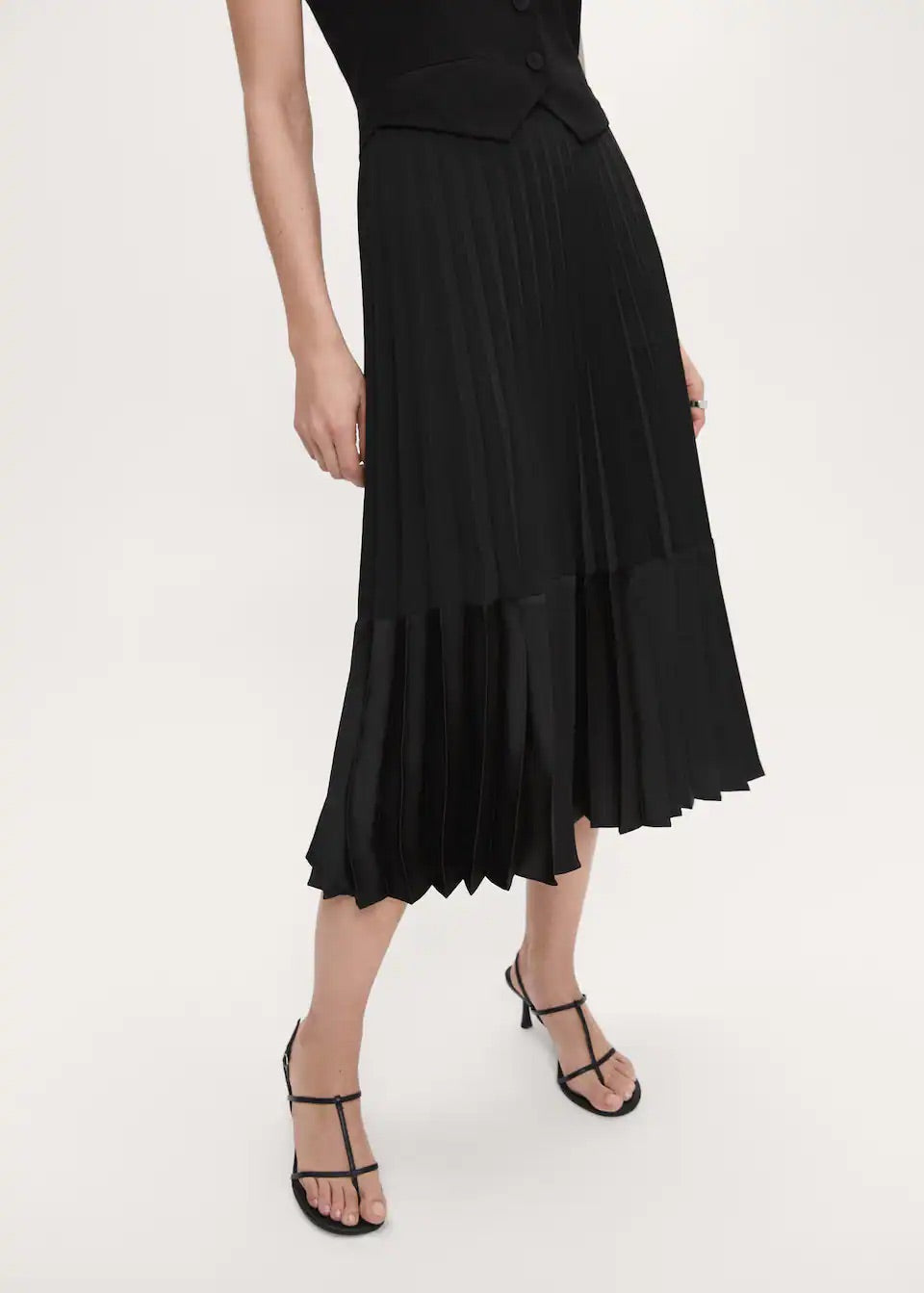 Satin-effect pleated midi-skirt