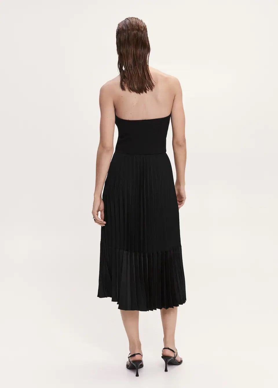 Satin-effect pleated midi-skirt