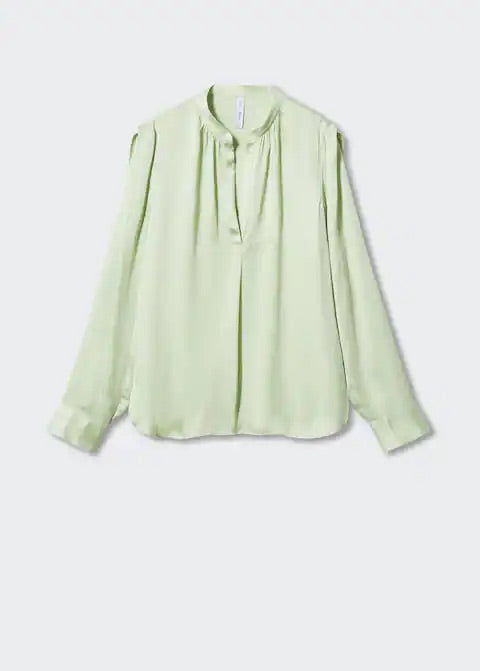 Mandarin-collar satin blouse