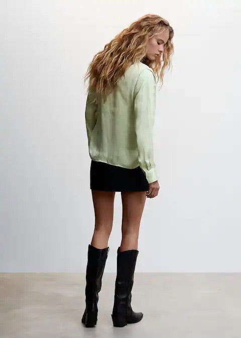Mandarin-collar satin blouse