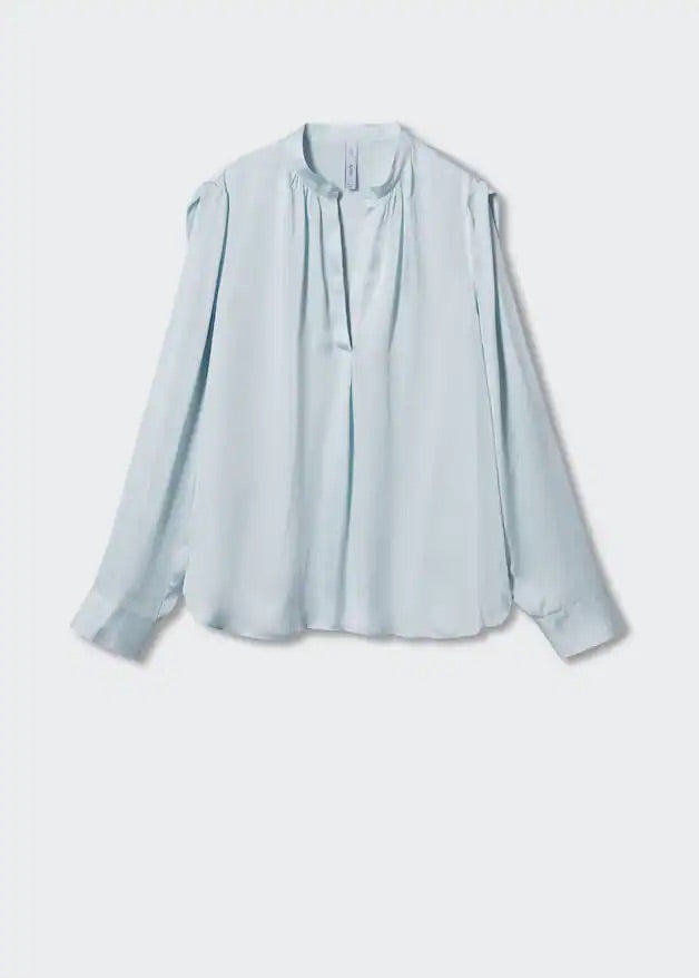 Mandarin-collar satin blouse