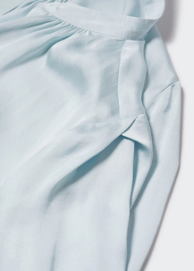 Mandarin-collar satin blouse