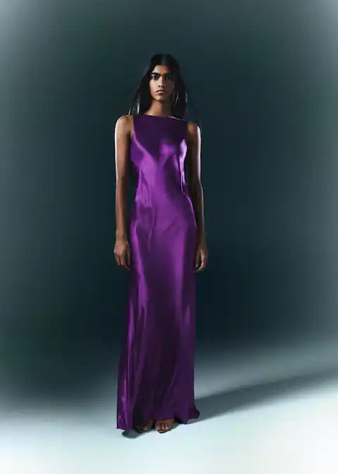 Open-back satin-effect dress