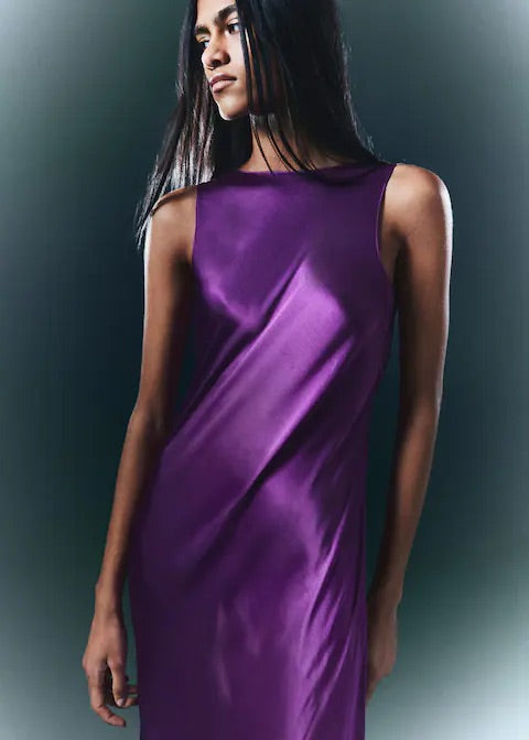 Open-back satin-effect dress