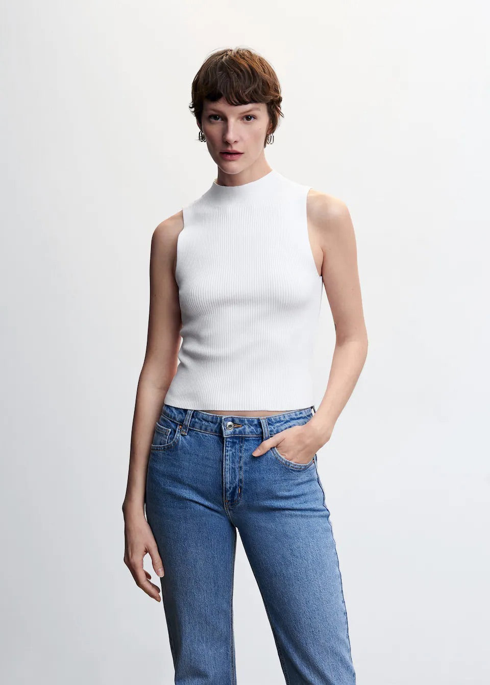 High collar ribbed top