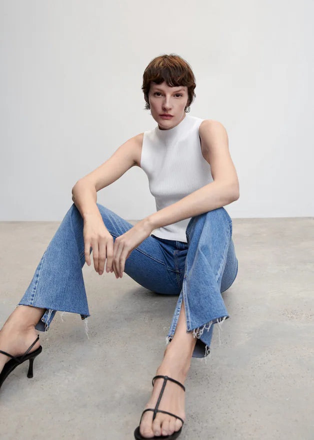 High collar ribbed top