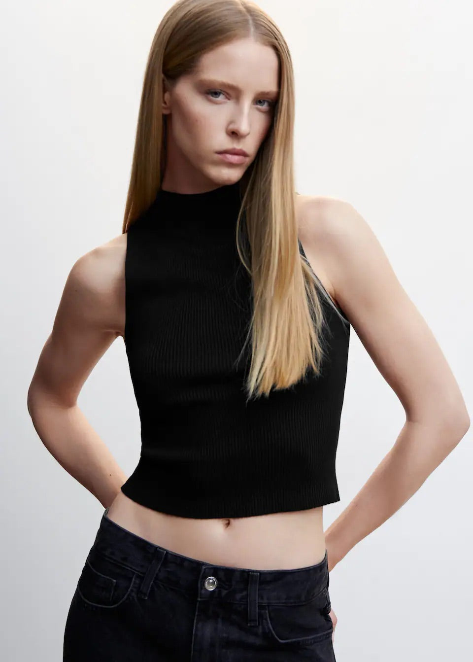 High collar ribbed top