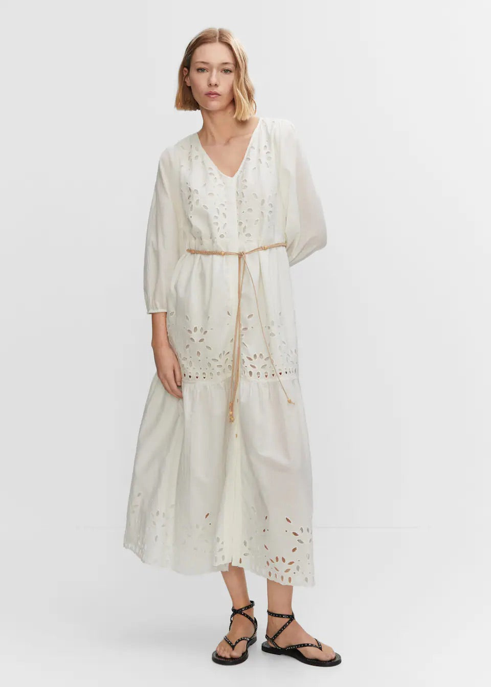 Openwork detail shirt dress