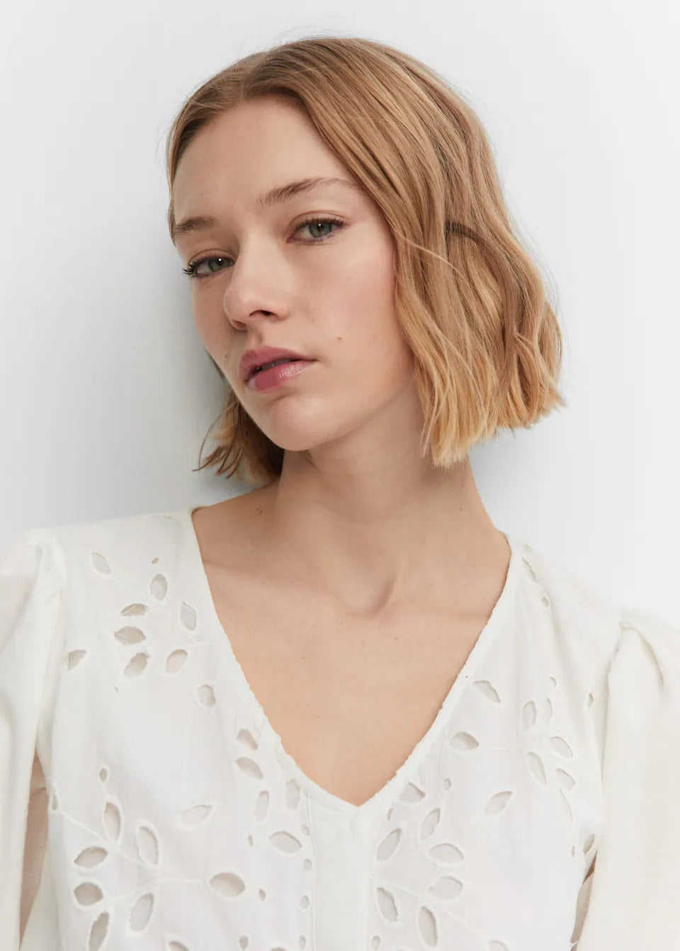 Openwork detail shirt dress