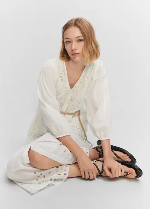 Openwork detail shirt dress