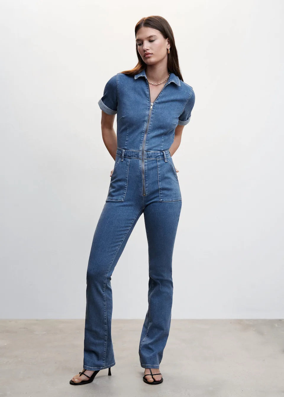 Denim zipper jumpsuit