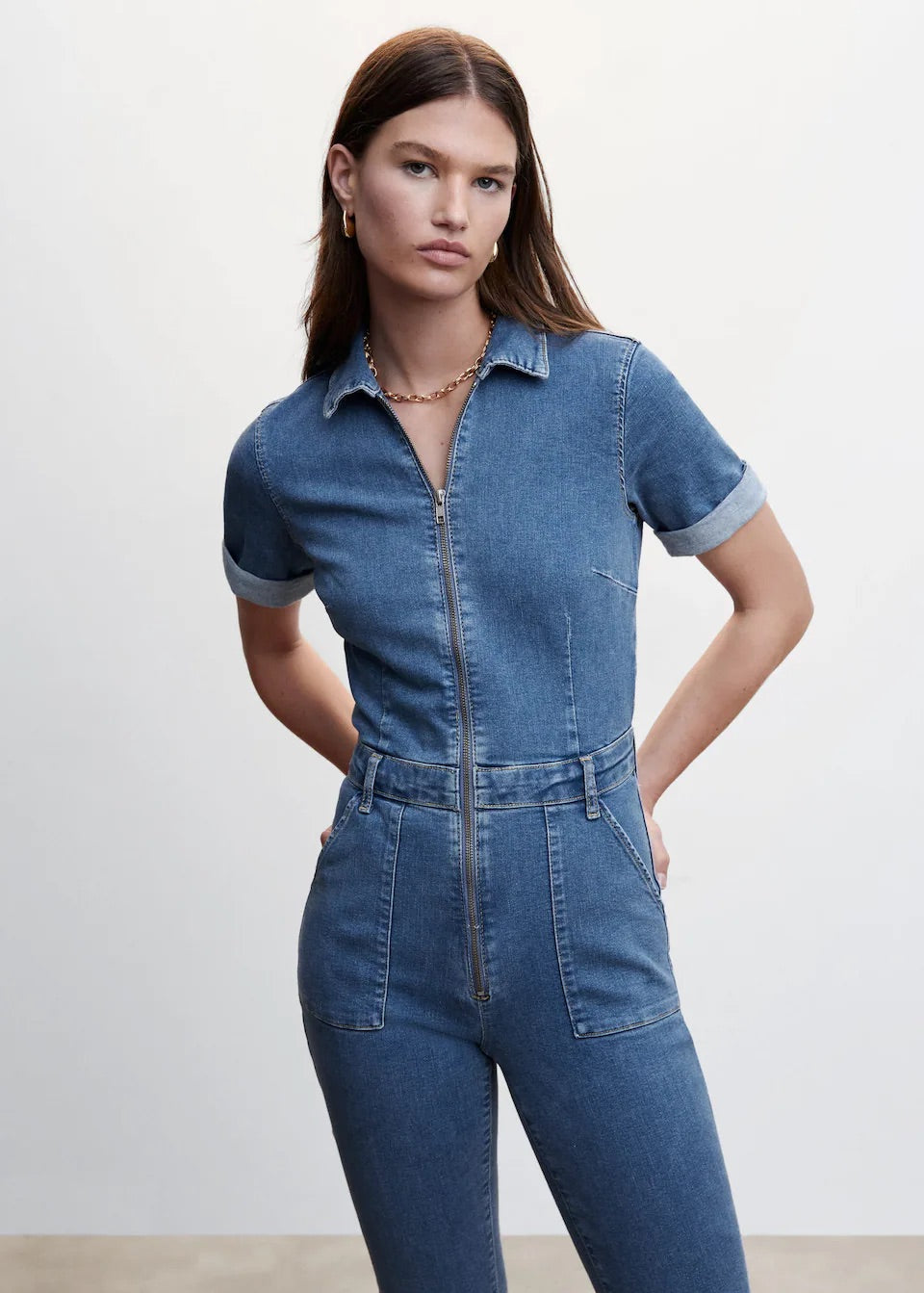 Denim zipper jumpsuit